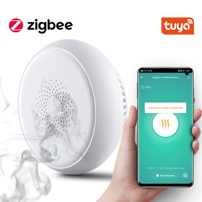 Tuya Smart Zigbee-Sensor Detector de humo, sistema de alarma de seguridad para el hogar, Notificación por aplicación Smart life