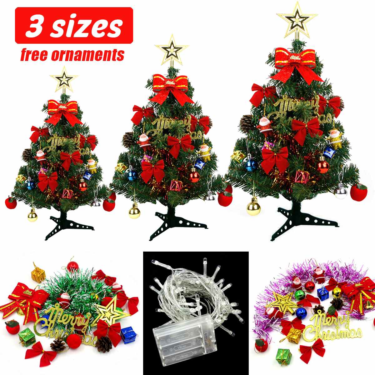 60Cm Mini Kerstboom Met Verlichting Kleine Accessoires Bow Bells Pine Cone Kerst Desktop Jaar Decoraties