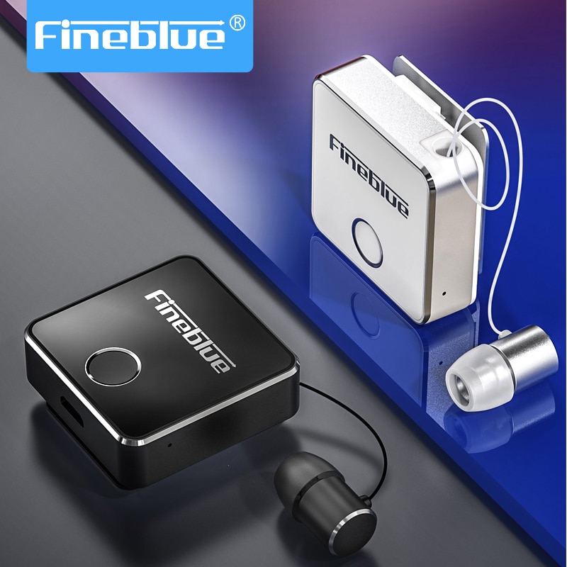 Fineblue f1 bluetooth 5.0 fone de ouvido clip-on cabo retrátil fone de ouvido música sem fio fones de ouvido vibração alerta mãos livres com microfone