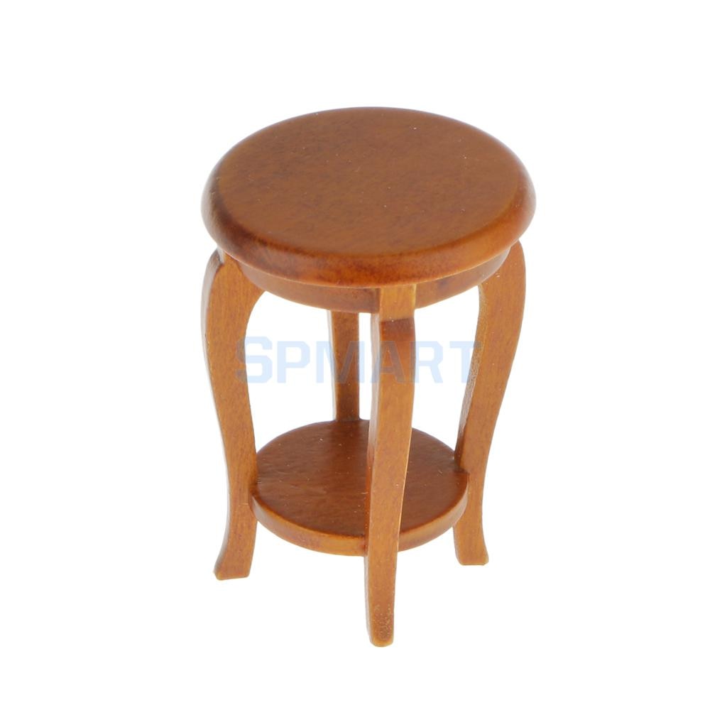 Poppenhuis Miniatuur Meubels Walnoot Houten Ronde Kruk Keuken Bijzettafel Seat 12th Schaal