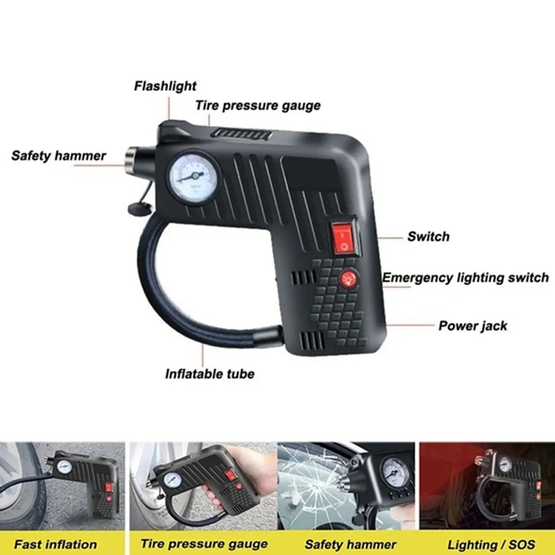 12v luftkompressor motorcykel luftpumpe led sikkerhedshammer kompressor til motorcykel elektrisk auto bilcykel