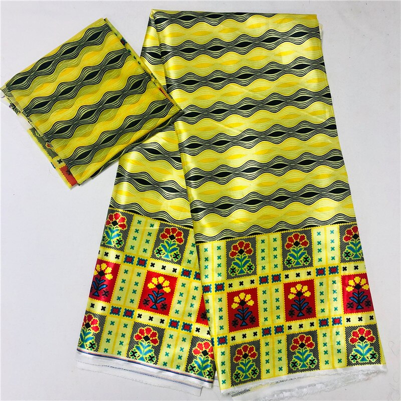 Suave tejido Ankara satinado y cera de seda tejido de seda estampado africano 2 yardas gasa a juego 4 yardas tela de seda satinada