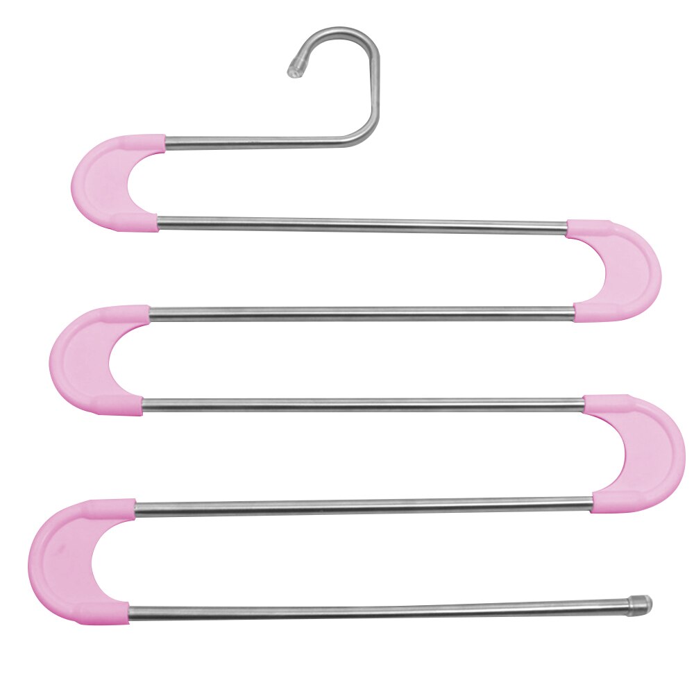 Multilayer Hanger Rvs Kleding Magazijnstellingen Thuis Kleding Opslag Houder Rekken Garderobe Droogrek: pink S shape