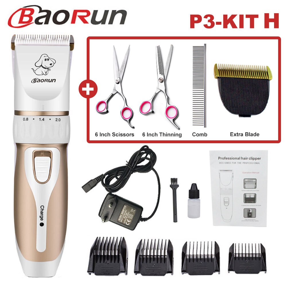 Baorun Pet Dog Hair Trimmer Animal Grooming Clippers Cat Cutter Machine Shaver Electric Scissor Clipper 110-240V AC: P3-KIT H