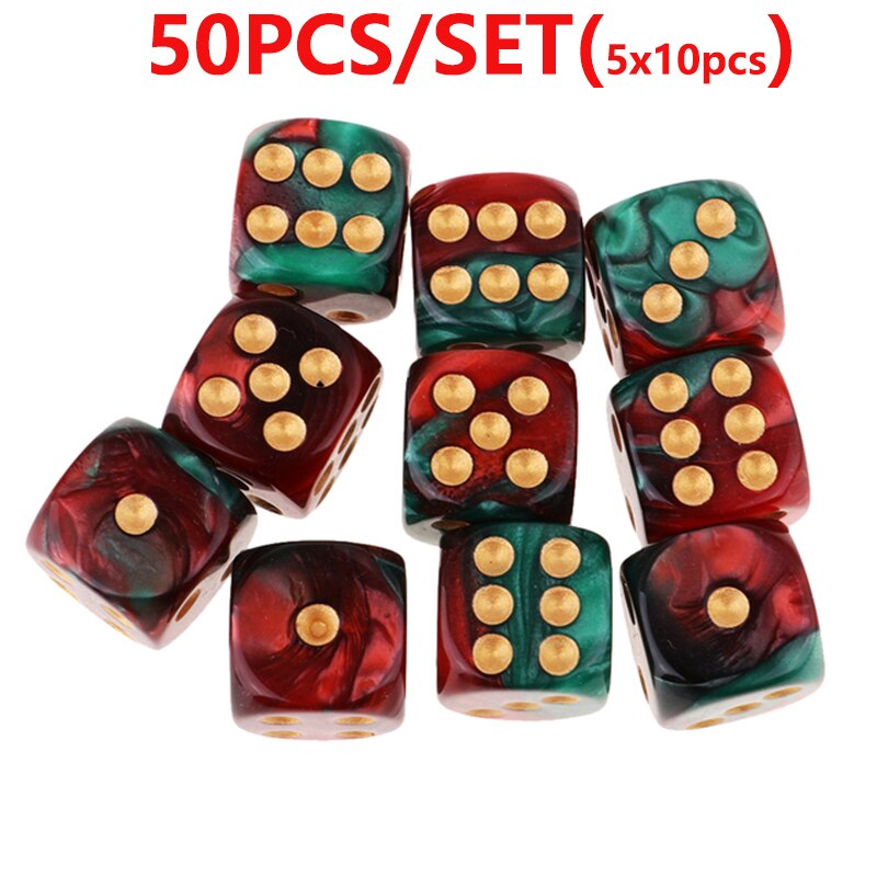 Juego de dados acrílicos poliédricos de 6 caras, 25/50/100 piezas, dados de esquina redonda de 16mm con Pips dorados para juegos de mesa, enseñanza de matemáticas: RG