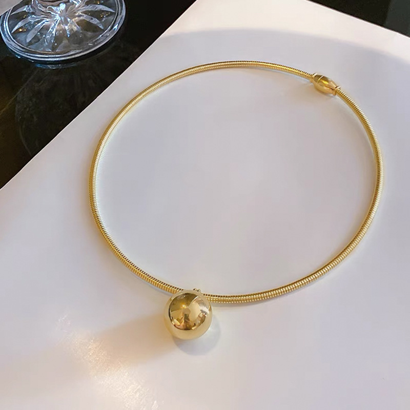 Anenjery 316l Roestvrij Staal Effen Cirkel Bal Hart Ketting Voor Vrouwen Sweet Cool Persoonlijkheid Ketting Sieraden Accessoire Cadeau: Licht Geel Goud Kleur