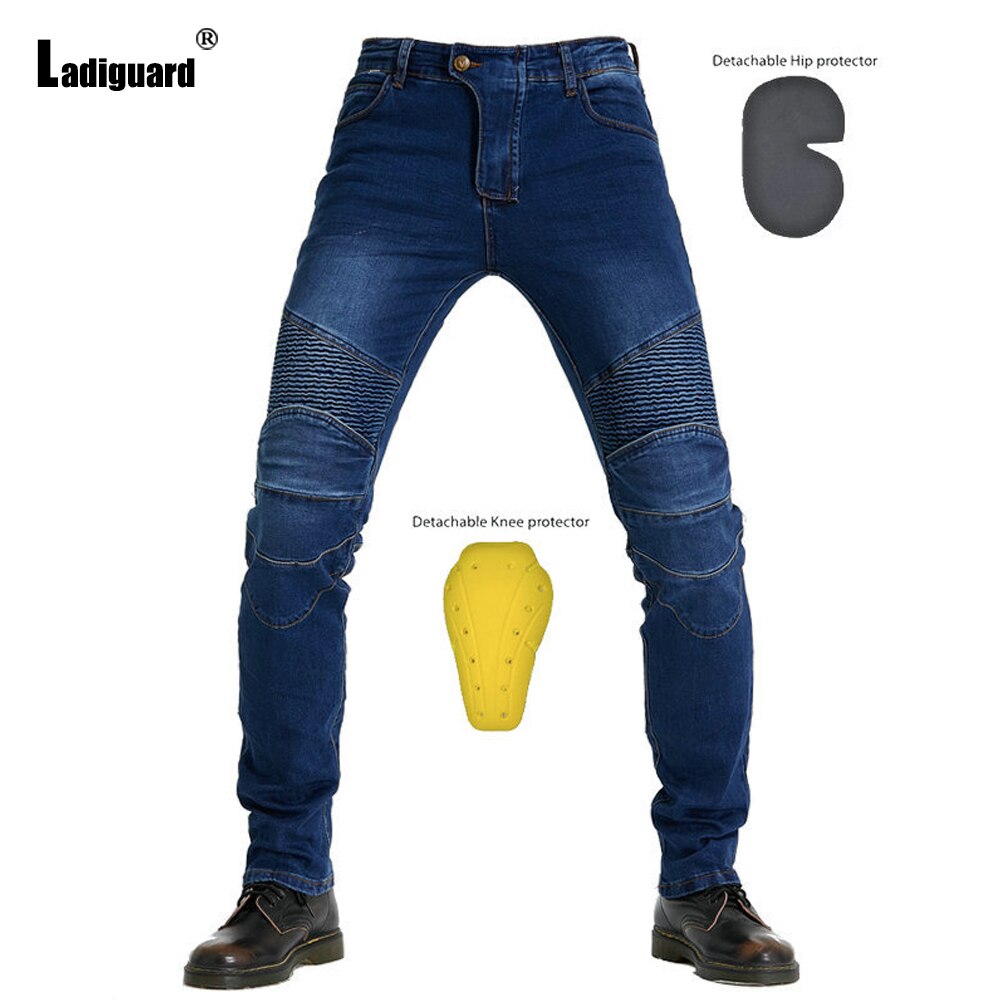 Ladiguard Plus Größe Männer Jeans Demin Hosen Ich bin Westlichen Fahrrad Sliming Unteren Männlichen Polsterung Hosen Neue Patchwork draussen Demin Schlauch: Blau / XXXL