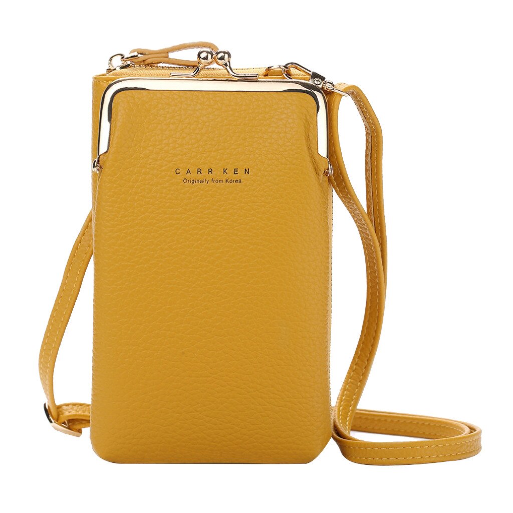 Nova Alça de Ombro Das Mulheres Bolsas de Couro Cor Sólida Saco Do Telefone Móvel Grande Cartão Titulares Carteira Bolsa Bolsos Para Meninas: YELLOW