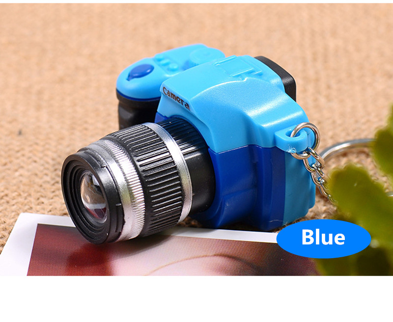 Llaveros Led de cámara creativa con sonido linterna LED cámara Digital SLR juguete LED luminoso llavero con colgante para: Blue