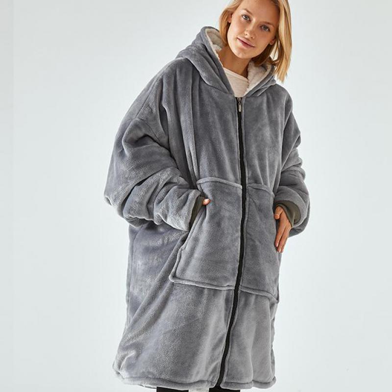 Peignoir doux et à capuche pour femme, vêtements épais à fermeture éclair, vêtements de nuit Homerobe
