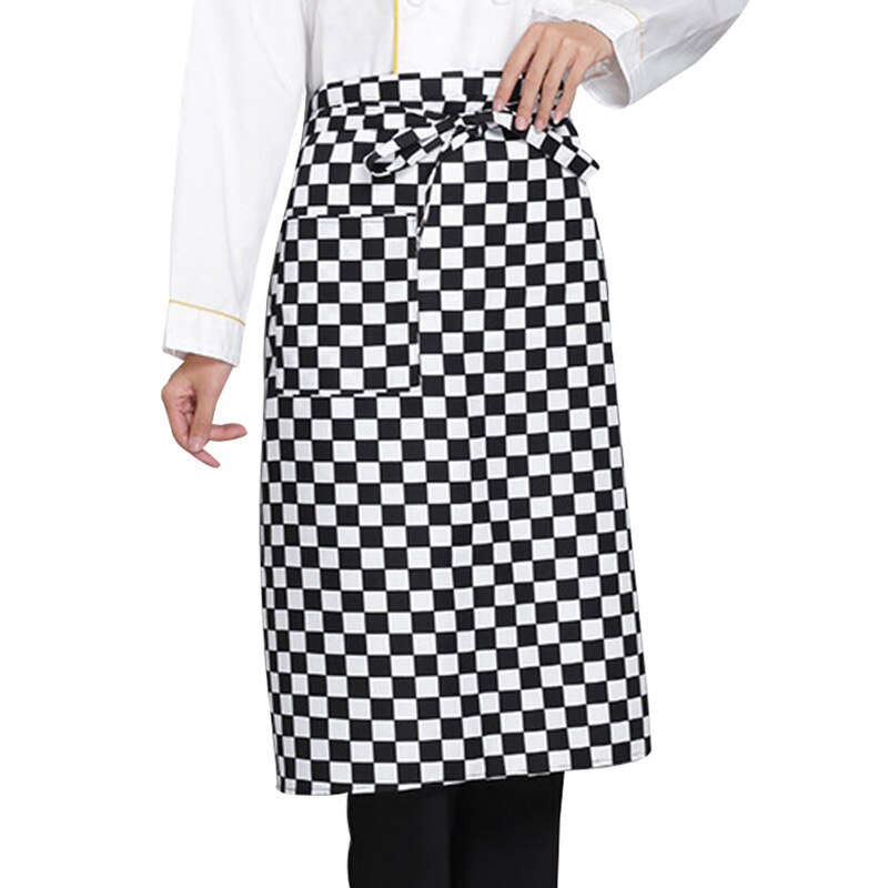 -uniformt kort förkläde med fickor halv midja förkläde restaurang servitörer servitris uniform matservering köksförkläde: Svartvitt rutnät