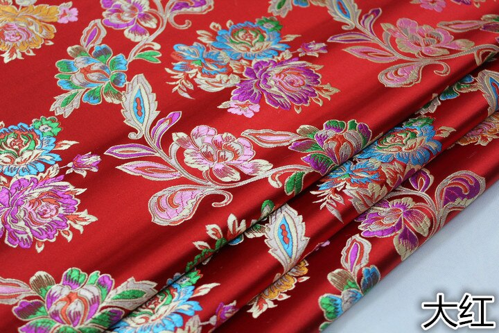 Cf953 røde / rosenpæon jacquard brokade silkeagtige stoffer / dekorationsklud, pude, kinesisk qipao, diy håndlavet syning materiale tøj: Rød