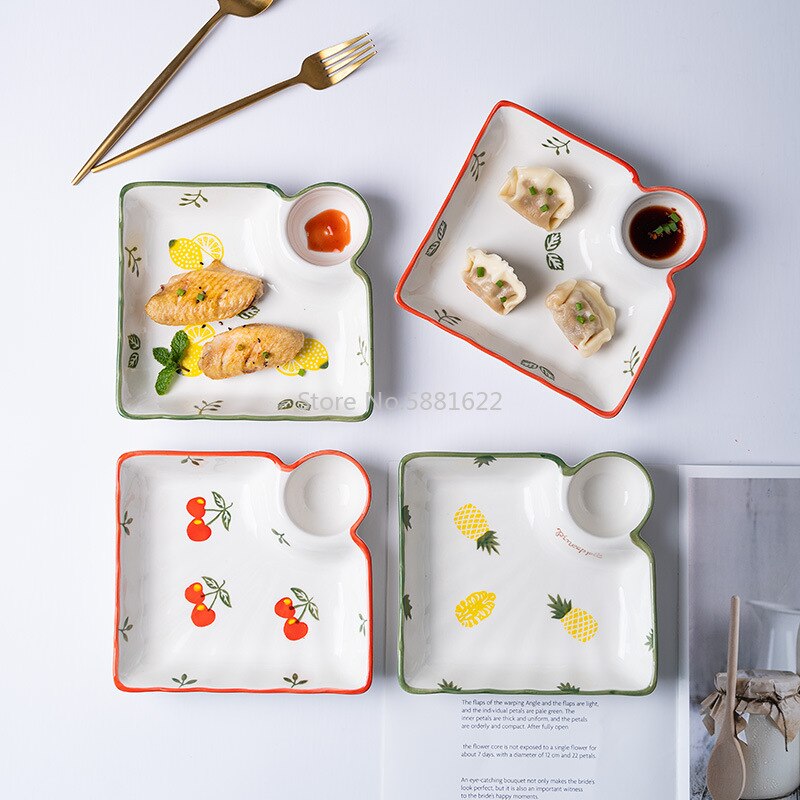 Japansk dumpling tallerken keramisk dyp tallerken med dipsaus tallerken reketallerken frokost tallerken hjem små ferske jordbær