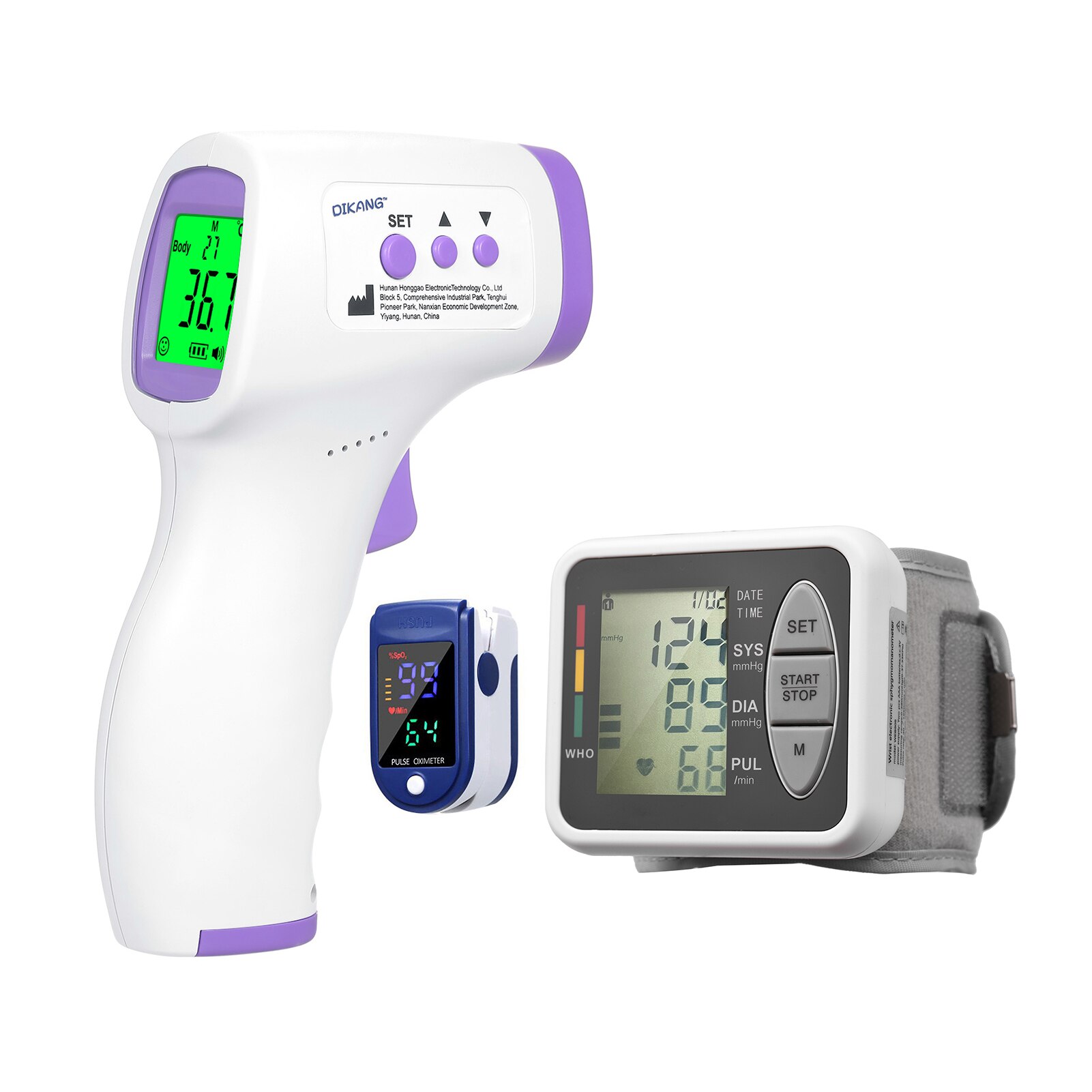 Digitale Infrarood Voorhoofd Thermometer Lcd Contactloze Temperatuur Meting Volwassen &amp; Kinderen Gebruik + Tonometer + Pulsoximeter: Option 1