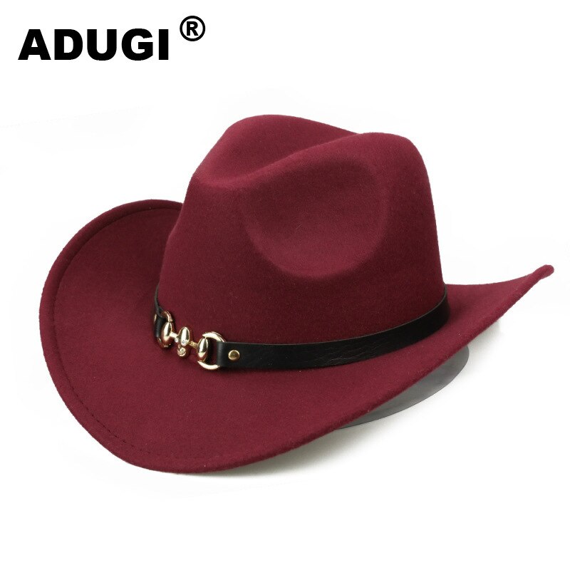 ADUGI woolen cowboy hat autumn and winter European and American jazz hat metal skull belt belt hat men and women felt hat