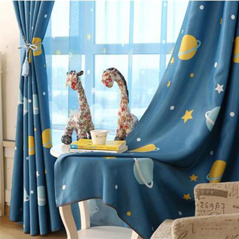 Imixlot tegneserie barnerom panel blackout gardiner blue planet print gardin kid's bedroom study room gardin vindu