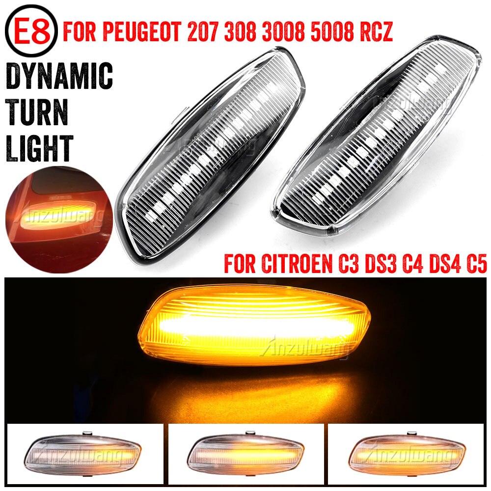 2Pcs Dynamic LED Side Marker Lights Turn Signal Light Blinker For Citroen C3 C4 C5 DS3 DS4 For Peugeot 207 308 3008 5008 RCZ