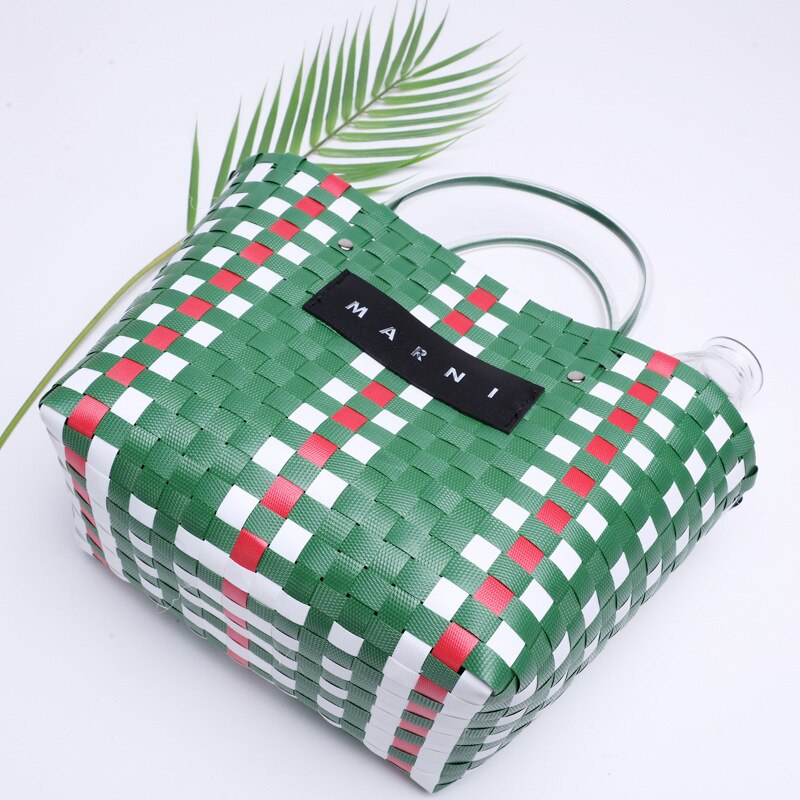 Wicker Basket Top-handle Bags Women Straw Rattan Woven Beach Handbag Totes For Female Leisure Shopping Bag: SJ005-03