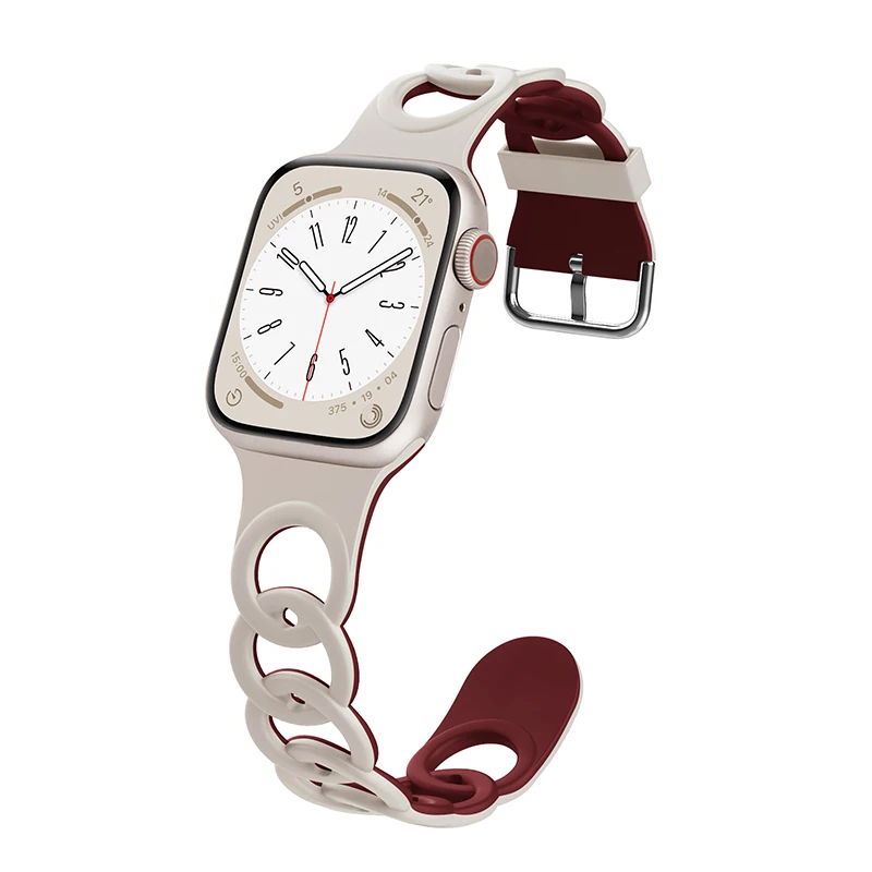 Pasek do Apple Watch Band Ultra 49mm 44mm 40mm 45 Mm 41mm 38mm 42mm Sportowa silikonowa bransoletka z pętlą IWatch Series 8 7 6 3: Światło różowy biały / 12mm
