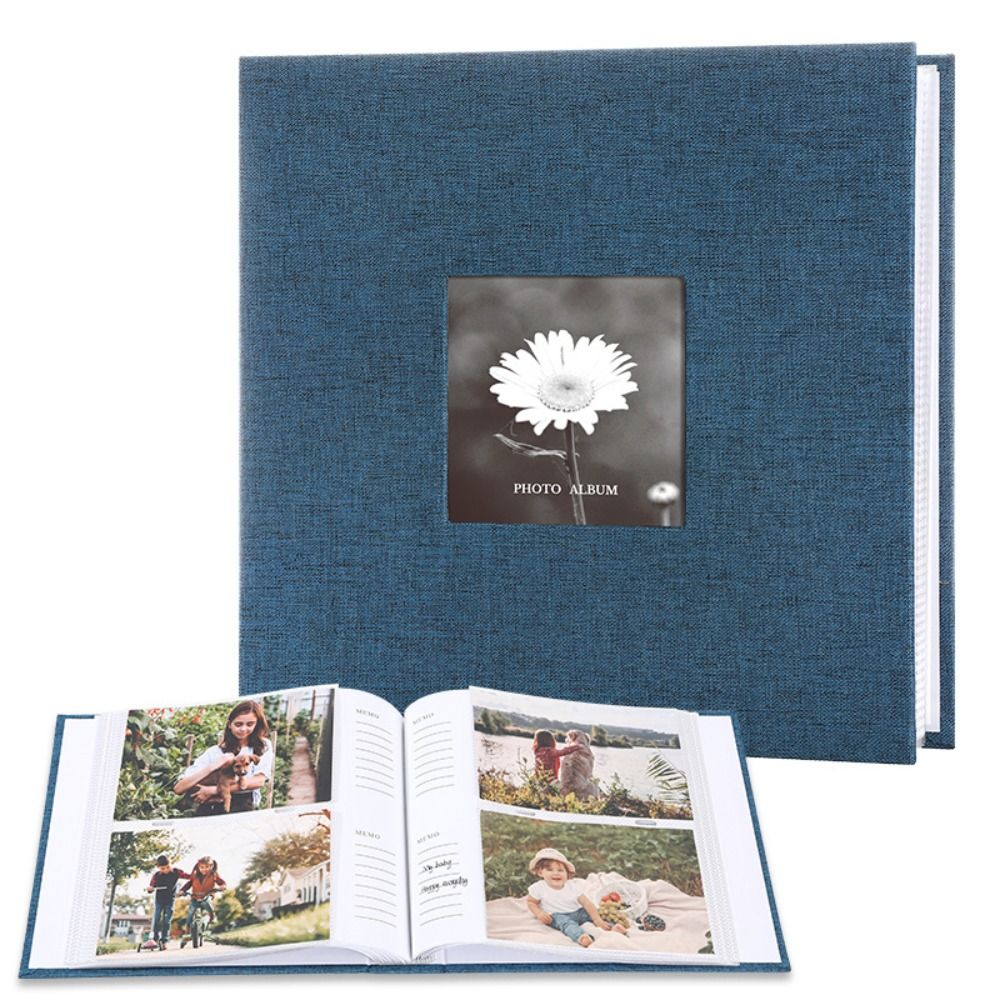 6in Linen Cover Photo Album Interleaf Type 200/300Pics Large Scrapbook Album 100 Pages DIY Memory Book Family Times: Dark Grey