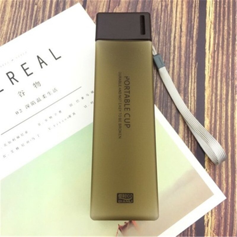 Cute Square Plastic Water Bottles BPA Free Transparent Frosted Outdoor Portable Camping Hiking Tour Drinking Bottle Water