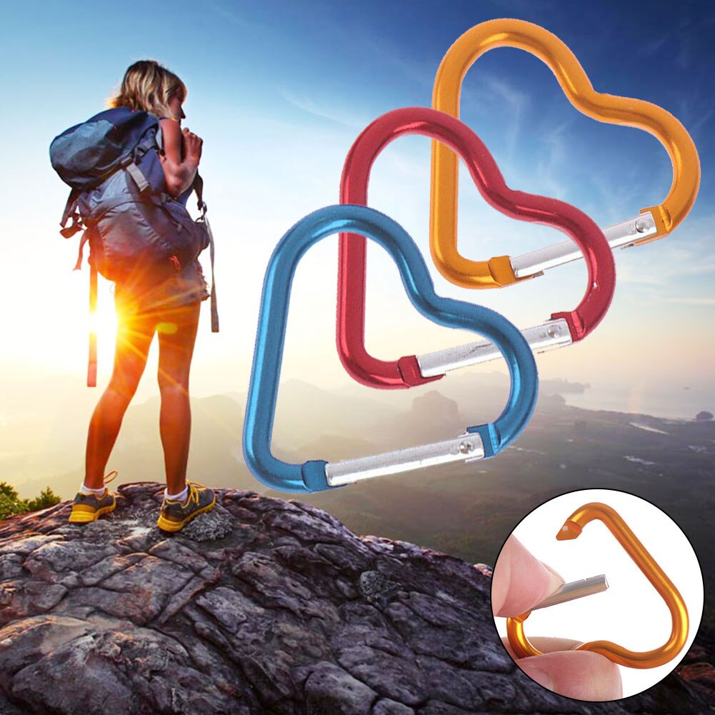 3pcs Portable Mini Fast Hanging Camping Aluminum Alloy Carabiner Sport Keychain Heart Shaped Clip Hiking Outdoor Gadgets