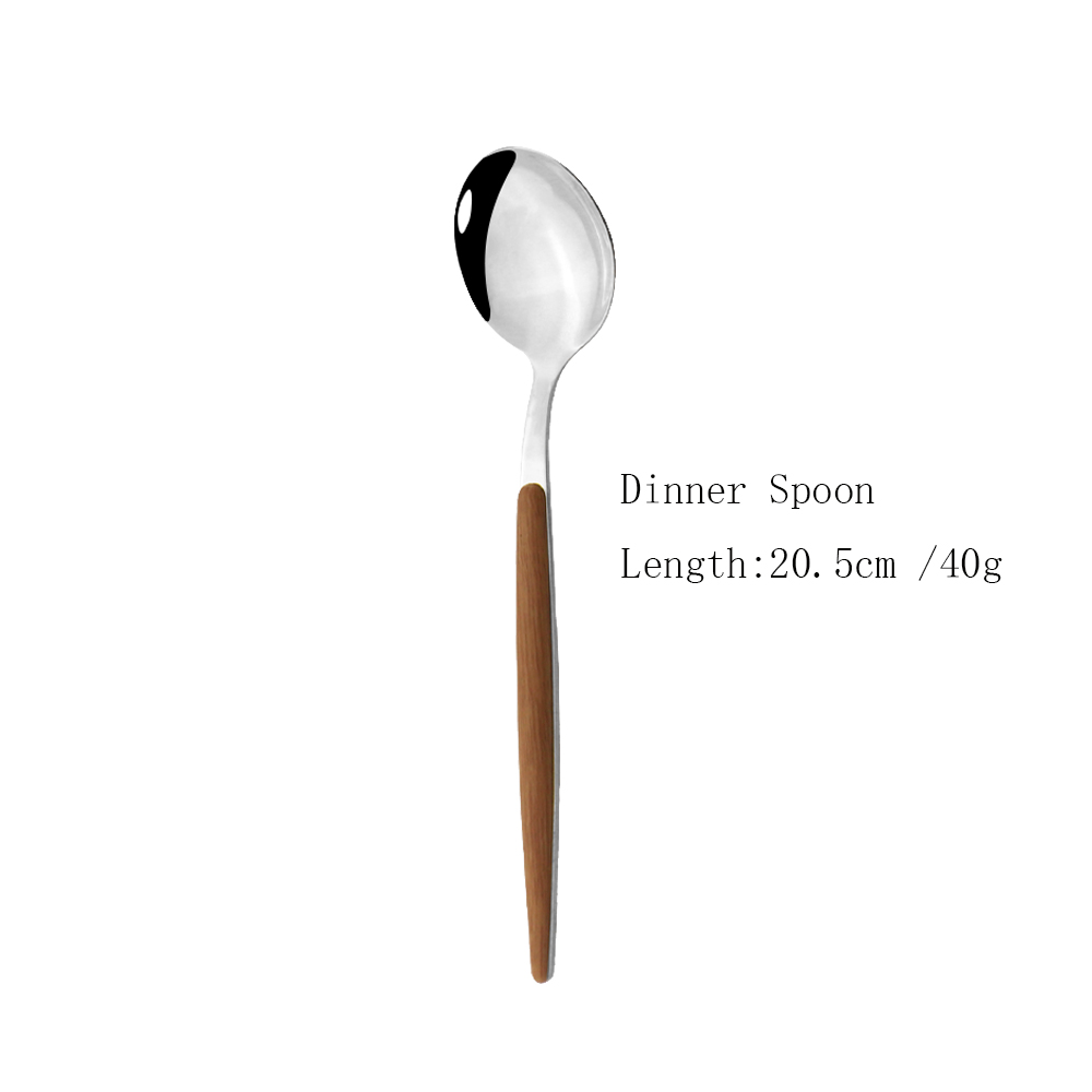 Western Silver 1/5Pcs Dinnerware Set Wood Handle Stainless Steel Dinner Home Knife Fork Spoon Fish Fork Flatware Cutlery Sets: 1Pc Dinner Spoon