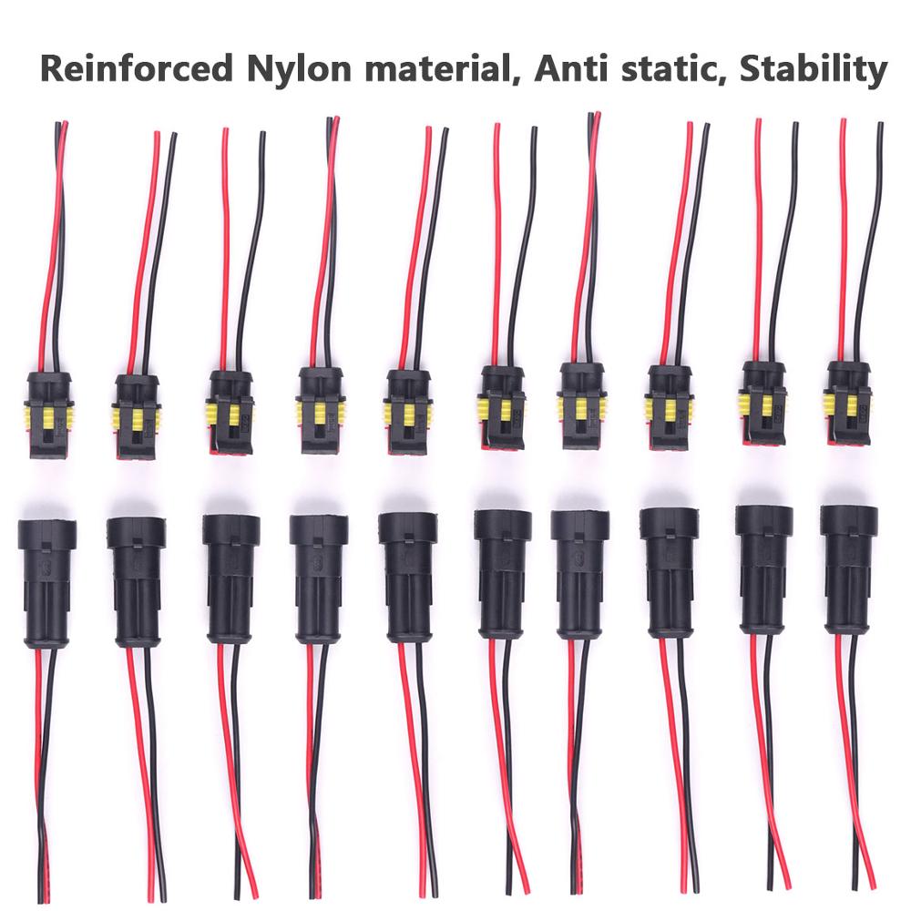 10 Uds. De conectores eléctricos para coche y motocicleta, 2 pines, resistentes al agua, macho y hembra, con cables, arnés de terminales