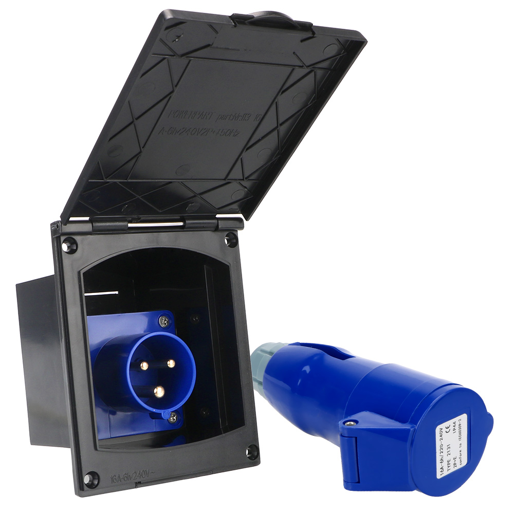 Car Relay Tester 12V Universal External Flush Hook Up for RV Camper Marine 220V-240V 16A Plug Socket With Cover