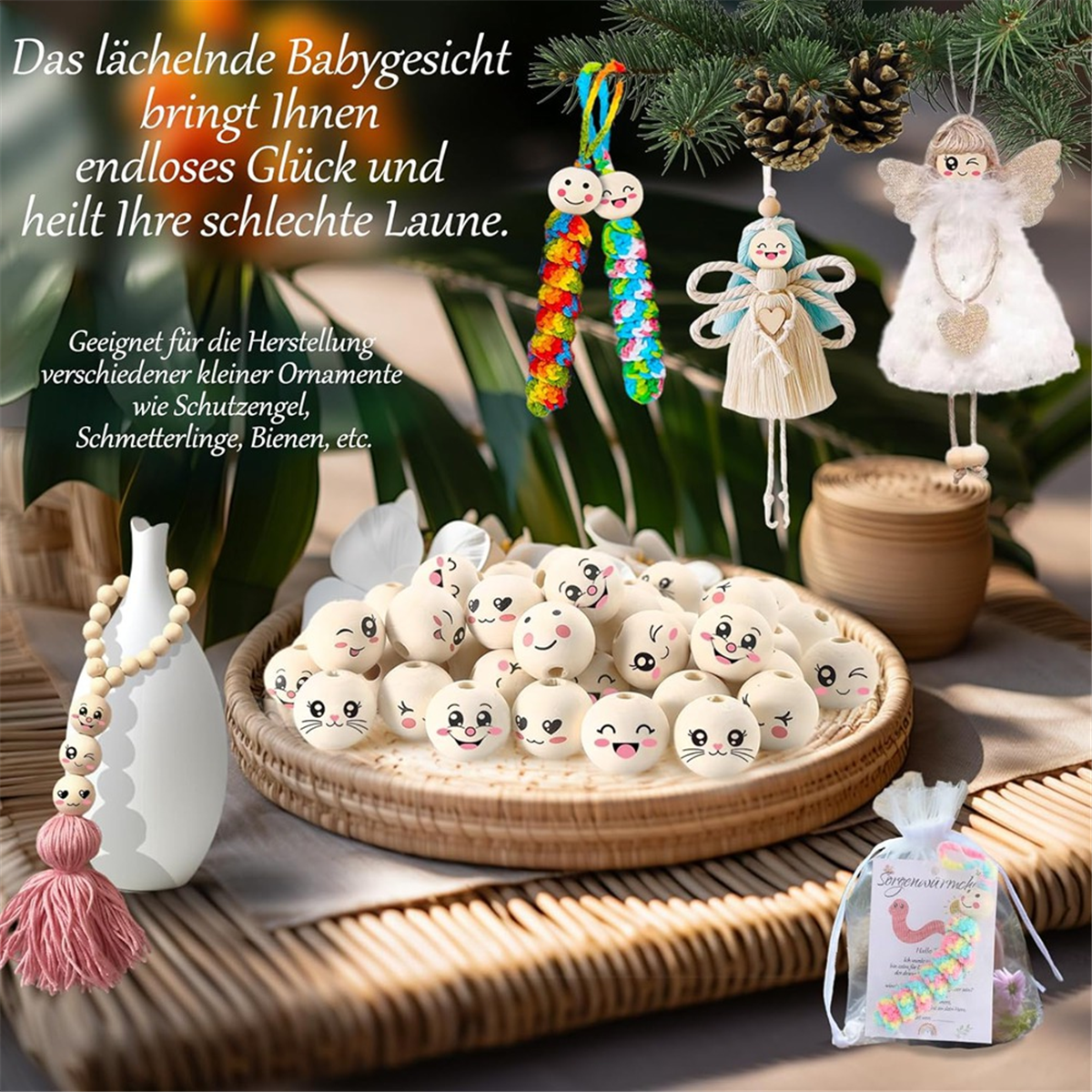 8 Stijlen Houten Kralen Met Gezicht 20 Mm Smile Gezicht Houten Kraal Natuurlijk Hout Kralen Rond Met Gat Pack Van 80