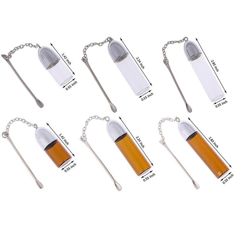 Glas Pil Doos Met Metalen Lepel Geneeskunde Opslag Container Dispenser Pil Case Clear Bruine Kleur 36 Mm/57 Mm/72 Mm