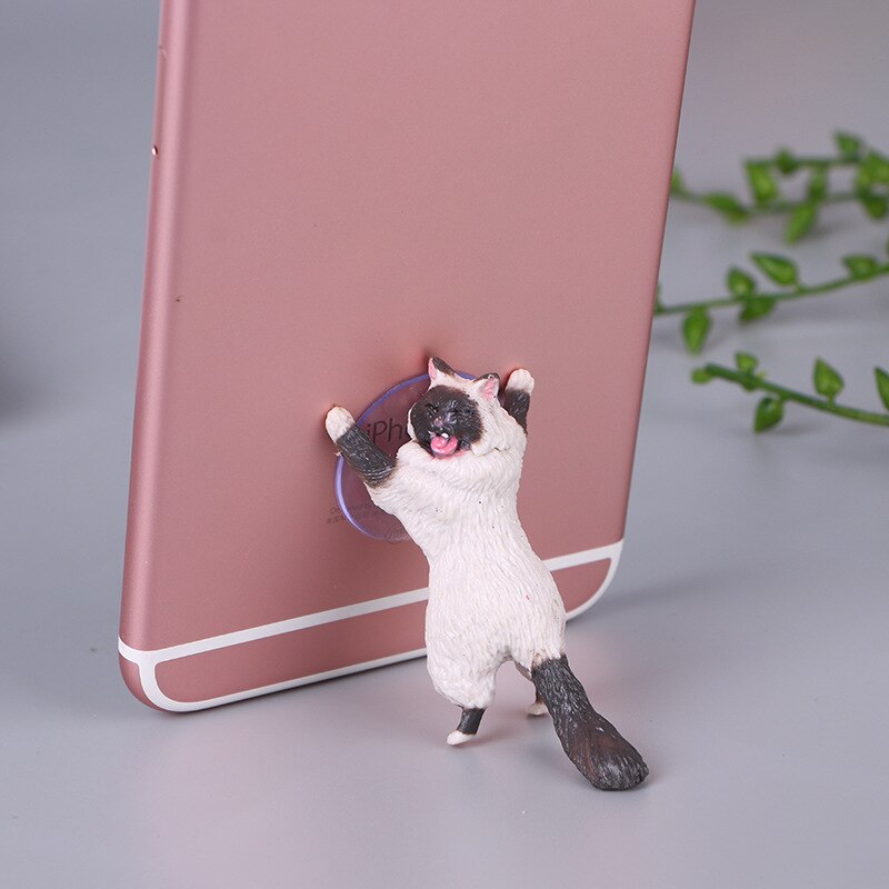 1pcs Cute Cat Cell Phone Holder Tablets Desk Car Stand Mount Sucker Bracket Universal Mobile Phone Bracket For IPhone For IPad: Black and White