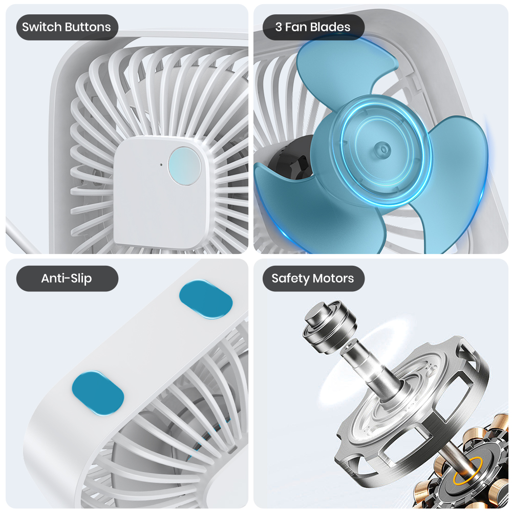 Topk Usb Bureauventilator 360 ° Rotatie Aanpassing Draagbare Koelventilator 3 Snelheid Ultra Stille Krachtige Mini Tafelventilatoren Voor Thuiskantoor