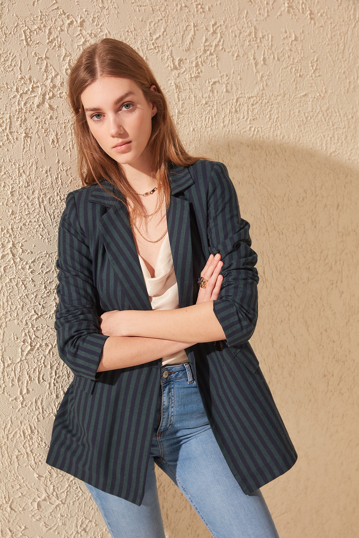 Trendyol Green Striped Jacket TWOAW20CE0178