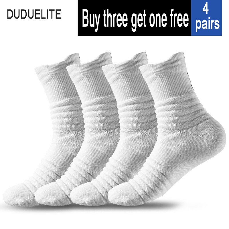 Basketballsokker elite sokker rør tykke håndklædestrømper skridsikre svedabsorberende træning sportssokker mænd kvinder: 4 hvid