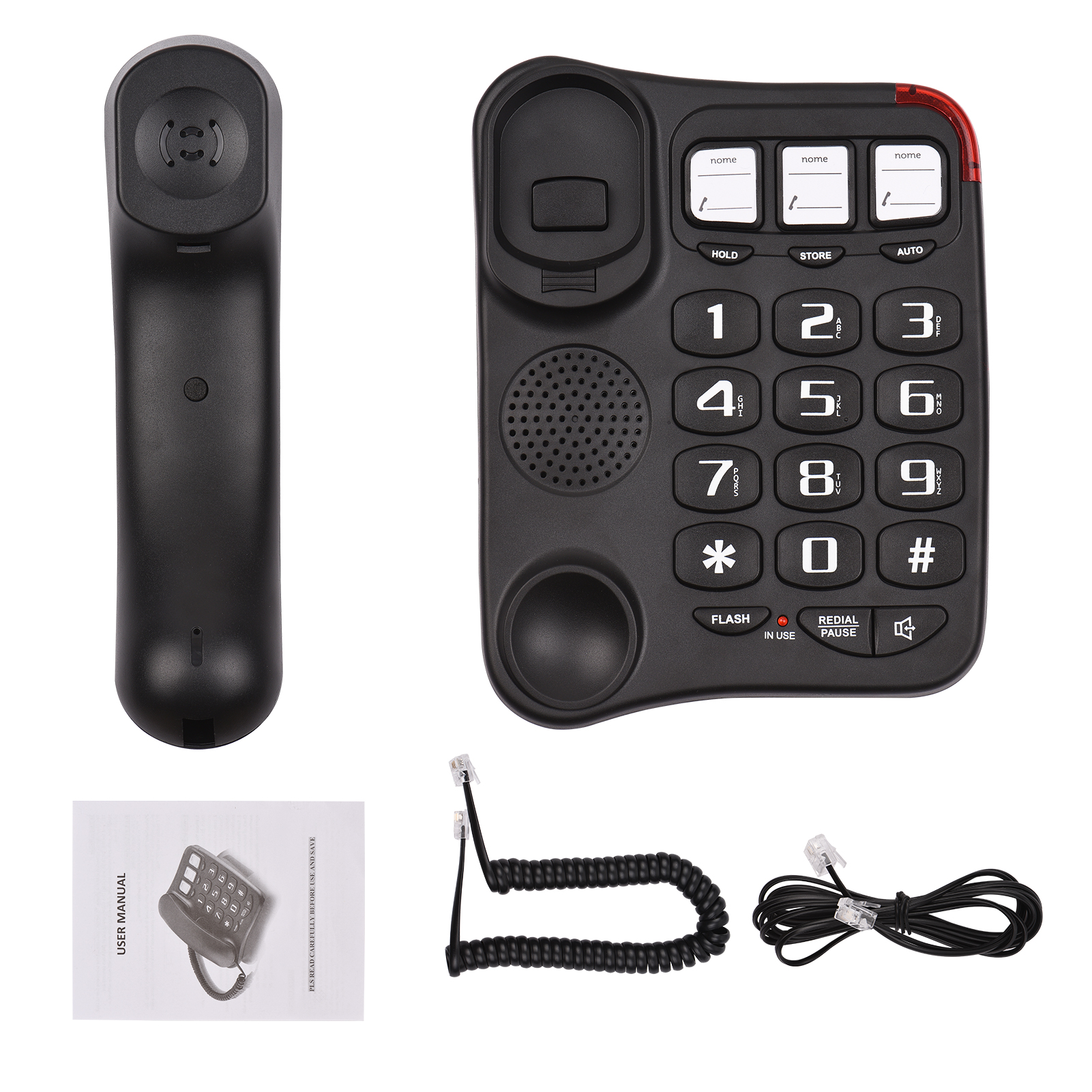 Black Corded Phone with Big Button Desk Landline Phone Wall Mountable Telephone Hands-Free/Redial/Flash/Speed Dial/ for Office: Default Title
