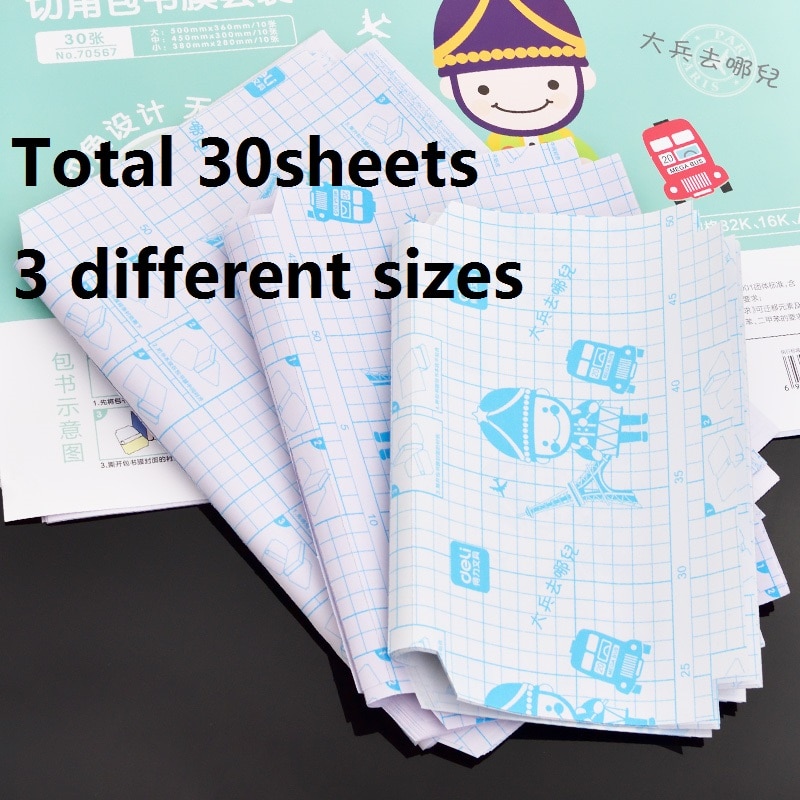 30 Sheets 3 Different Sizes 32K/16K/A4 Transparent Clear Book Covers Sticky Film School Students Protect Book Cut Angle 70567
