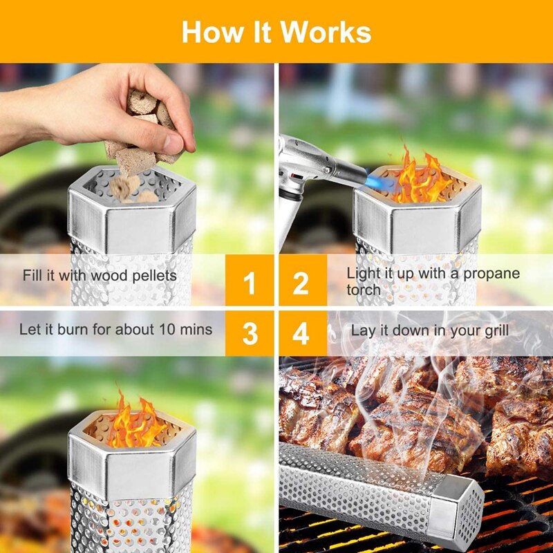 Stainless Steel Barbecue Wood Smoking Pellet Pipe Portable Fruit Wood Bacon Electric Gas Charcoal Smoker Set