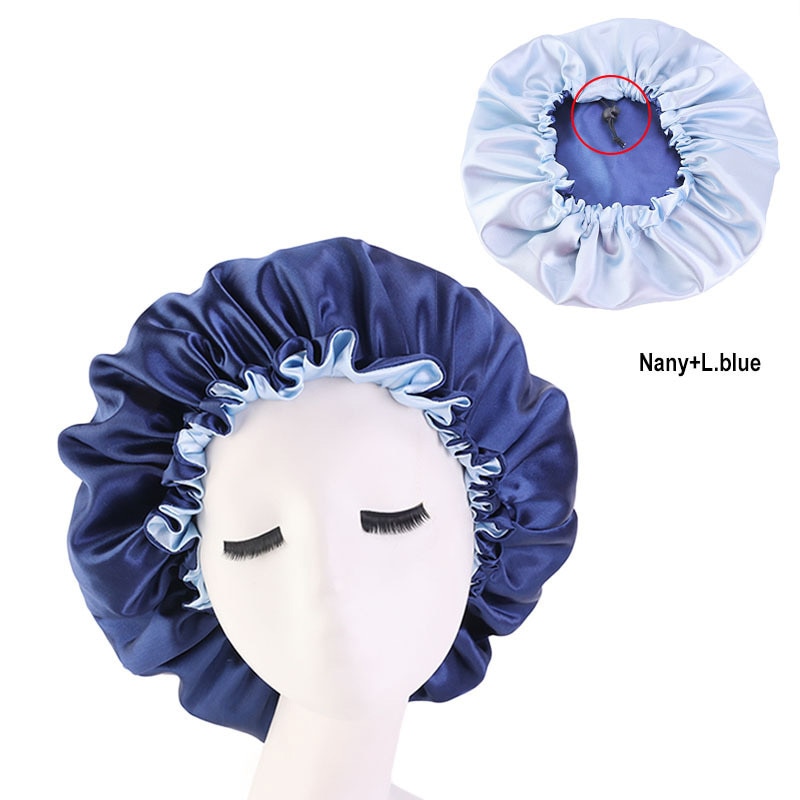Reversible Satin Hair Bonnets Caps Women Double Layer Adjust Sleep Night Headwear Cover Hat For Curly Hair Styling Accessories: Navy