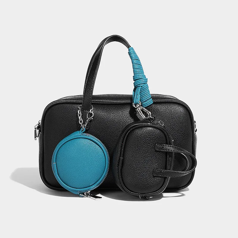 Mode Boston Bowlingtas 2025 Vrouw Composiet Tas Multifunctionele Moeder-en-kind Tas Retro Schouder Messenger Bag: Sky Blue