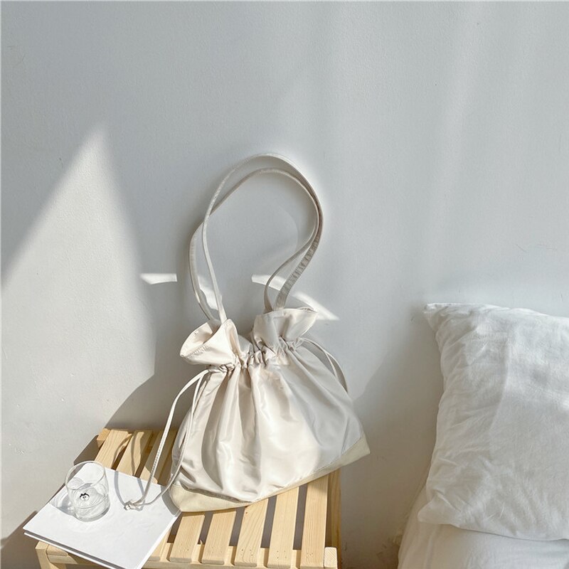 Patchwork dame lærred skuldertasker stor kapacitet ruched snor stof håndtaske tote stor øko indkøbstaske til piger