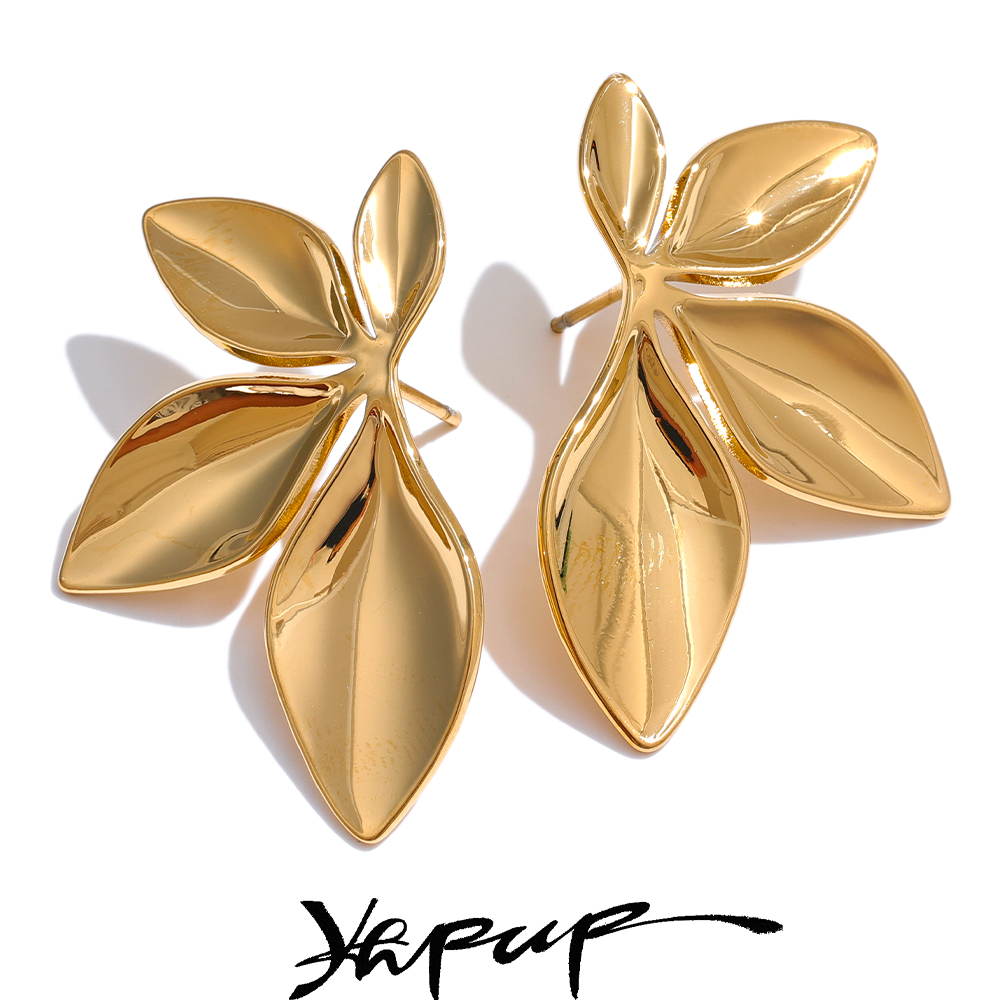 Yhpup Edelstahl Blätter Blume Ohrstecker Helle Anti Allergie Wasserdicht Charme Textur Hochwertiger Schmuck