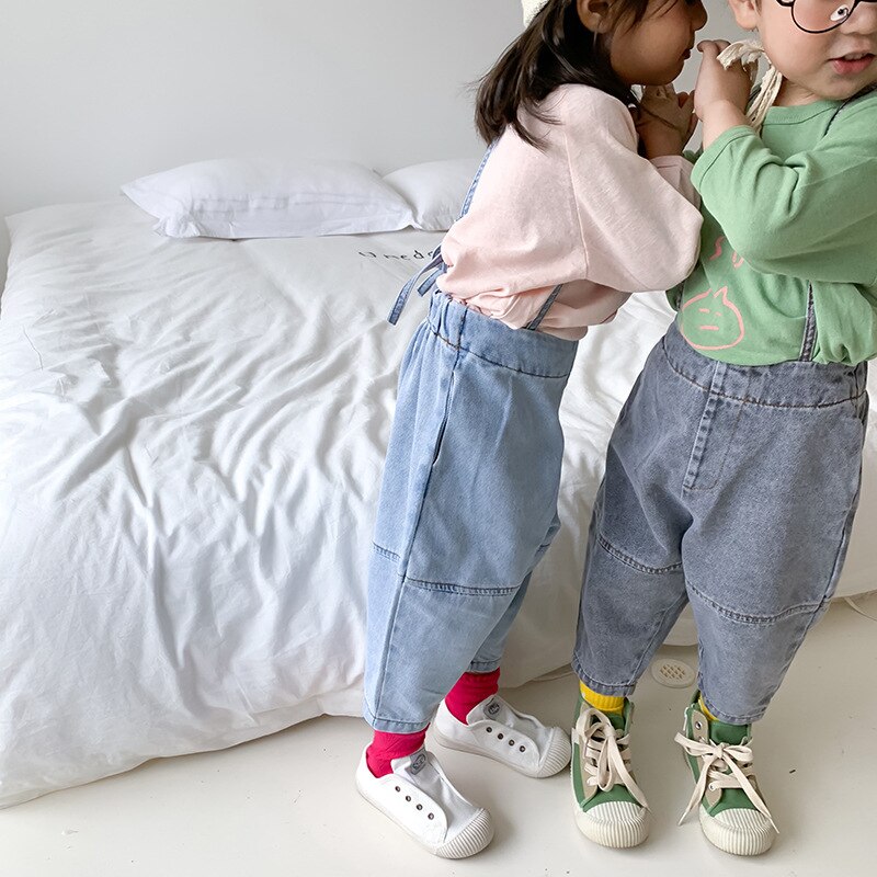 Garçons filles denim salopette style enfants coton décontracté navet denim pantalon enfants enfant en bas âge