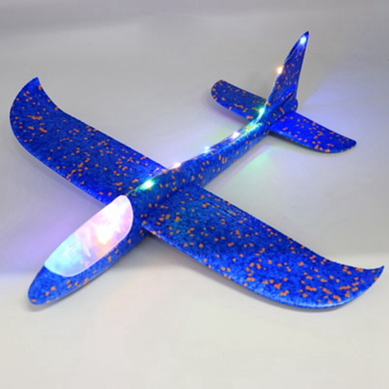2 Stuks Voor Kinderen Hand Thg Model Vliegtuig: 1 Pcs 48Cm Hand Gooi Verlichting Up Flying Zweefvliegtuig Vliegtuig Glow Blue & 1 Pcs Diy Lu