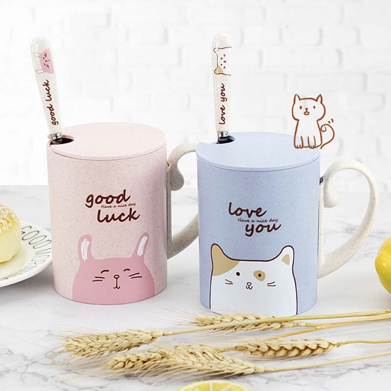 Lovely Kids Cups 450ml the Rabbit Monkey Milk Cups Coffee Water Cup Drinkware Cute Cartoon Mug with Spoon Lid Xmas