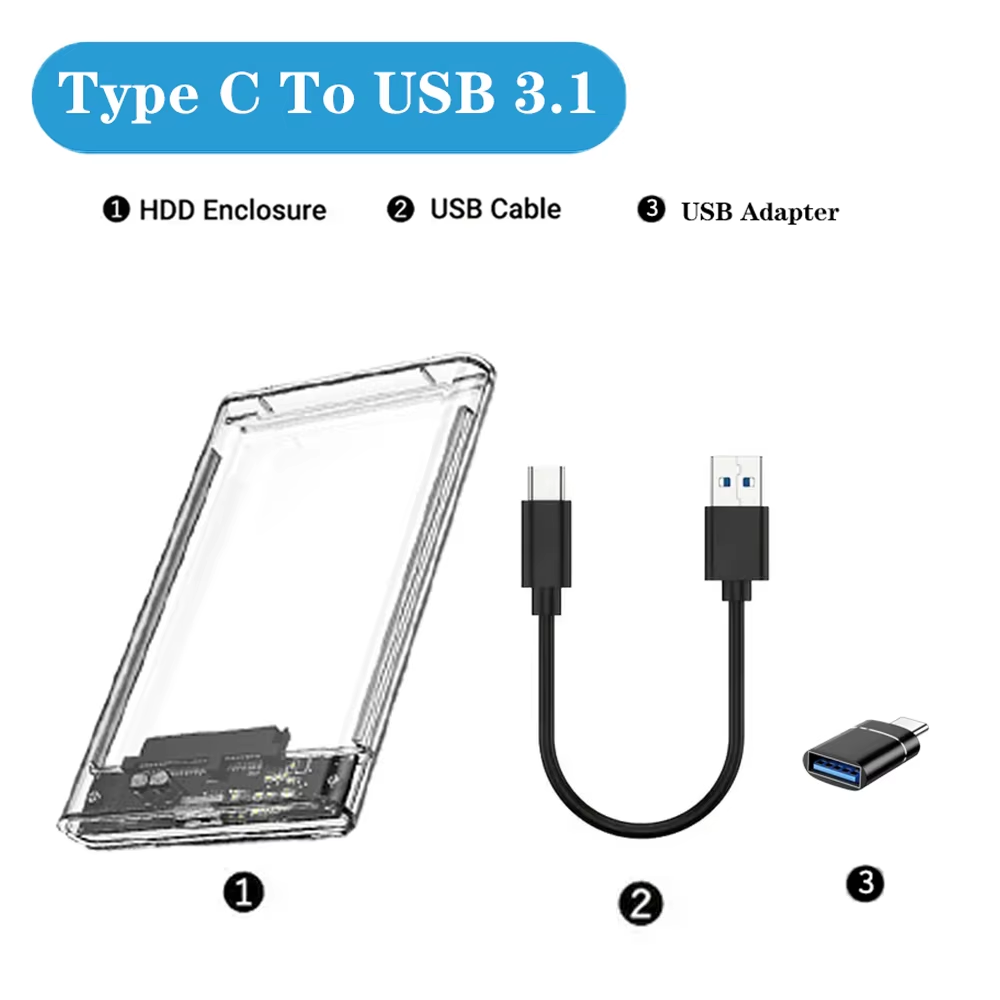 SATA to Type C/ USB 3.0/ USB 3.1 External Hard Drive Enclosure 2.5inch SSD Enclosure Tool-Free Installation 5Gbps Hard Disk box: Gold