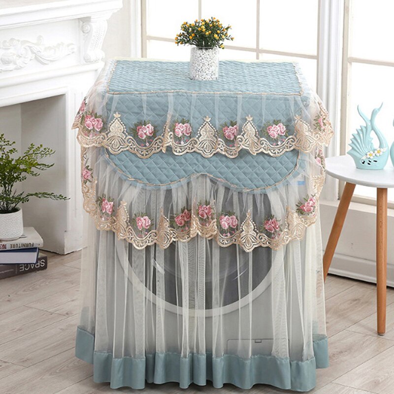 Lace Ruffle Floral Washing Machine Dust Cover Protection Front Durable Soft Home lace proof Case Washing Machine Protective Dust: Green