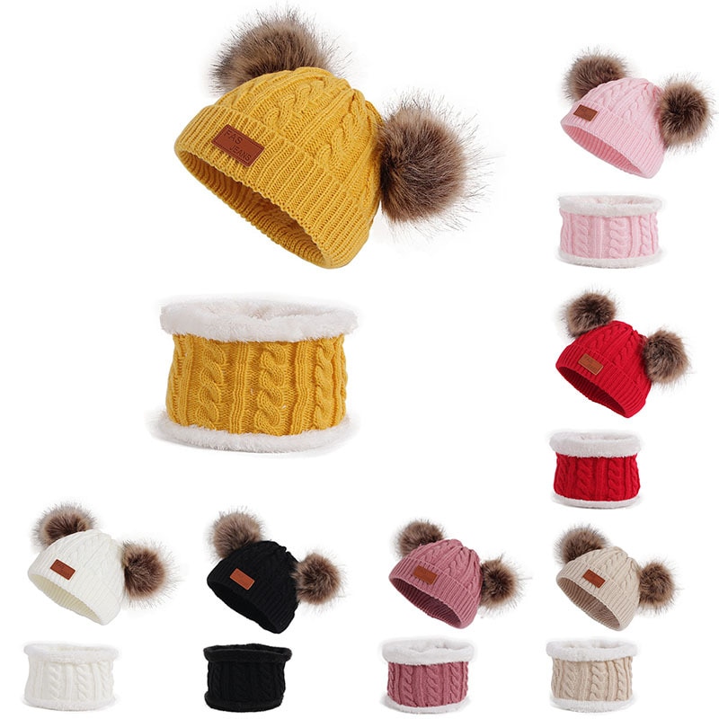 6-36 Months Girlsl Knitted Beanie Hat Scarf Two Piece Set Solid Winter Warm Toddler Children Ear Protection Girl Hat Scarves