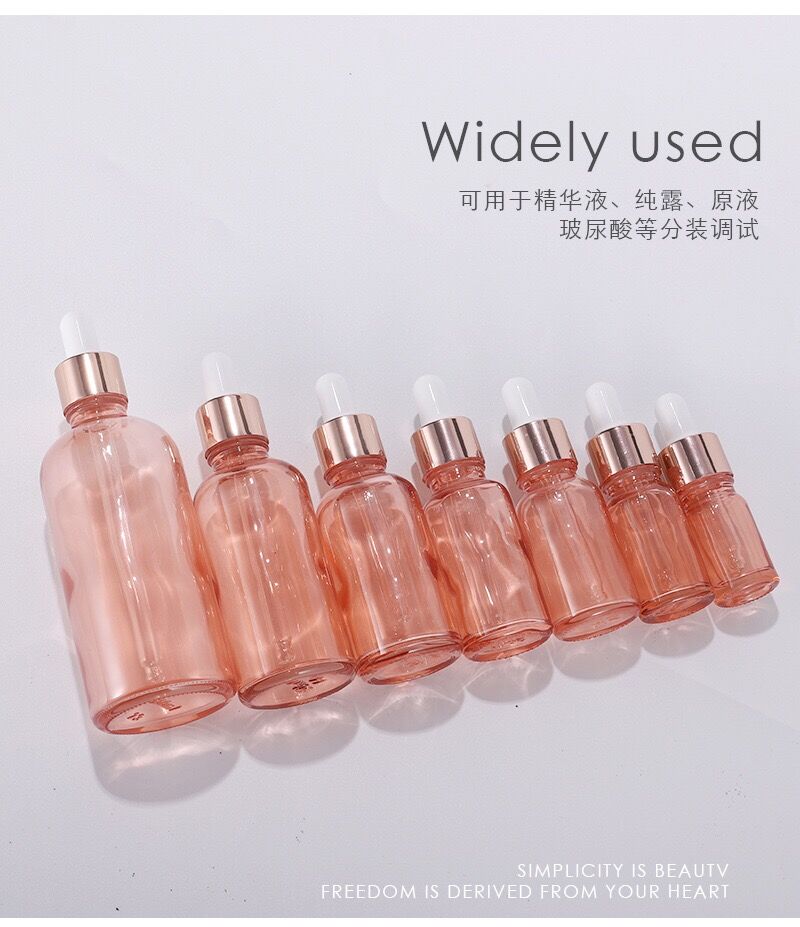 15 stk 5-100ml rosa guldglas dråber lyserød flaske med pipette æterisk olie tom dispenser flasker rejse flaske