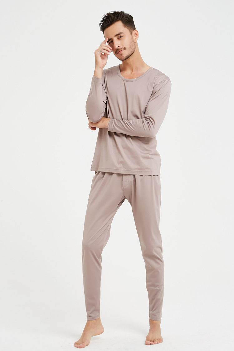 Silk Cotton Pajamas Suit Autumn Clothes Bottom shirt+Trousers Round Collar Thin Men's Underwear Comfortable Pajamas